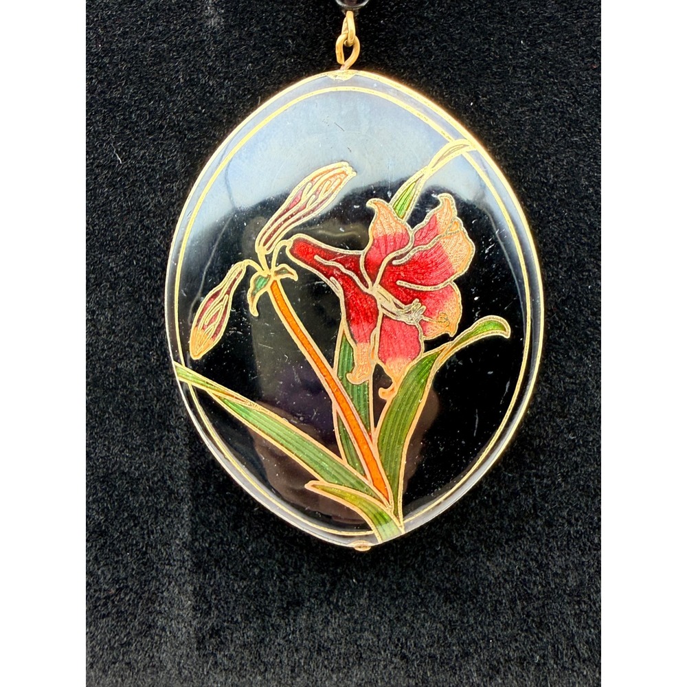 Vintage Necklace Pearl Rose Quartz Cloisonne Flower Pendant Womens Pink Cream - Picture 12 of 12